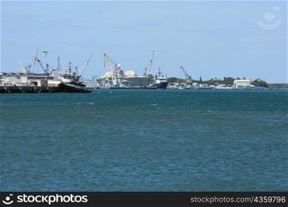 Military ships at a commercial dock, Pearl Harbor, Honolulu, Oahu, Hawaii Islands, USA