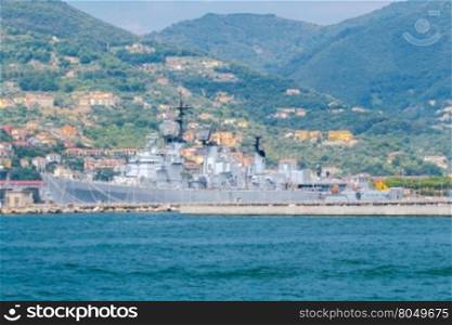 Military ships in La Spezia.. NATO Military ships in the Bay of La Spezia. Italy. Liguria.