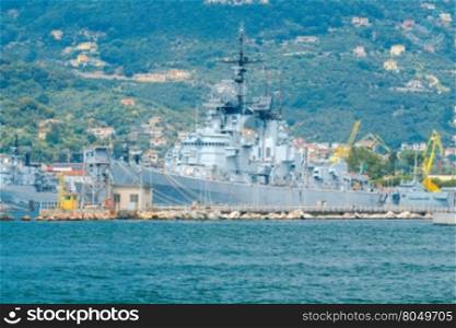 Military ships in La Spezia.. NATO Military ships in the Bay of La Spezia. Italy. Liguria.