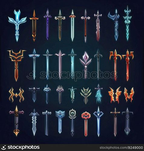 military sword weapon game ai generated. medieval, blade battle, knight war military sword weapon game illustration. military sword weapon game ai generated