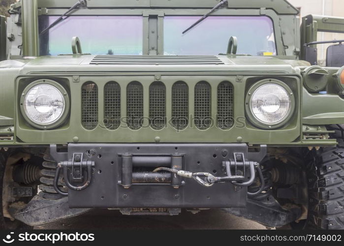 military tranport truck, front view