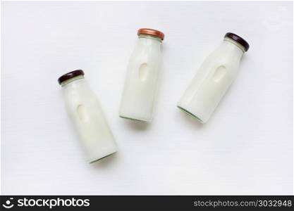 Milk bottle on white background.. milk bottle on white background. Top view