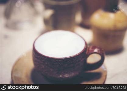 milk coffee latte, vintage filter image