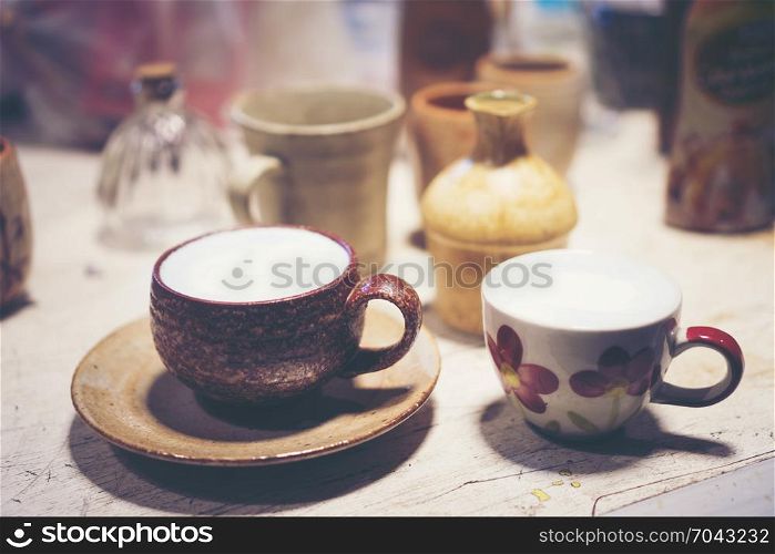 milk coffee latte, vintage filter image