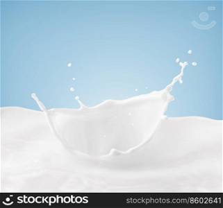 Milk crown splash, splashing in milk pool with blue background