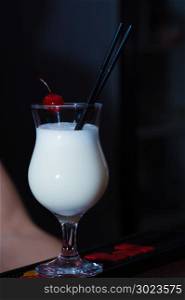 milk drink with cherry. cocktail