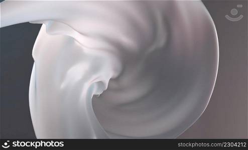 Milk flow 3d render of cocktail falling down. Wavy gradient texture in blurry subdued light. Elegant swirl of cosmetic cream with trendy creative design. Oil paint pouring from bottle. Milk flow 3d render of cocktail falling down. Wavy gradient texture in blurry subdued light. Elegant swirl of cosmetic cream with trendy creative design. Oil paint pouring from bottle.. Smooth spiral of white liquid