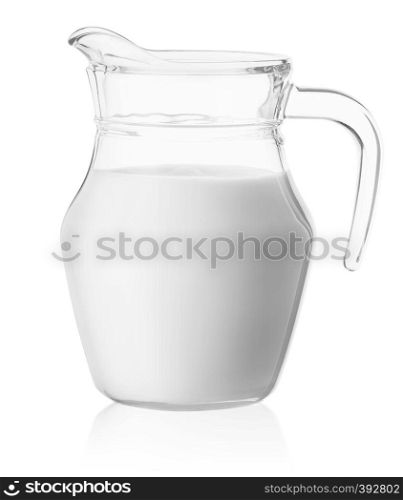 Milk in a glass jug isolated on a white background. Milk in a glass jug