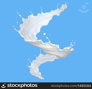 Milk in form of twisted splash. Clipping path included. 3D illustration. Milk in form of twisted splash