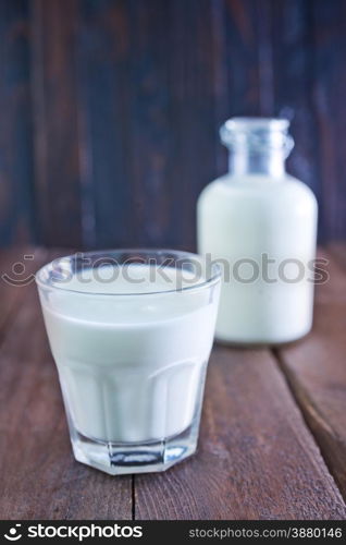 milk in glass and on a table