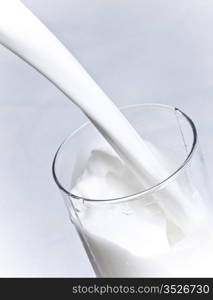 milk is poured into a glass closeup