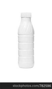 Milk or shampoo plastic bottle with white cap isolatedon one white background