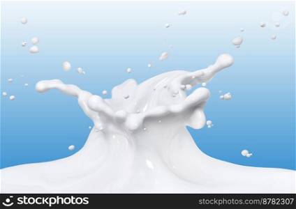 Milk or yogurt splash, abstract liquid background, wavy drink illustration, dairy isolated 3d rendering