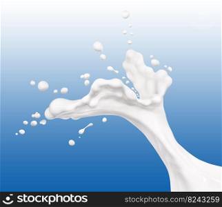 Milk or yogurt splash, abstract liquid background, wavy drink illustration, dairy isolated over blue 3d rendering