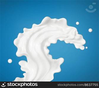 Milk or yogurt splash on blue background, food illustration, splashing liquid soap, sh&oo, 3d rendering