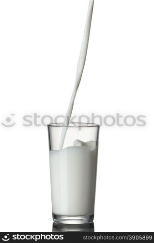 Milk pouring into the glass isolated on white