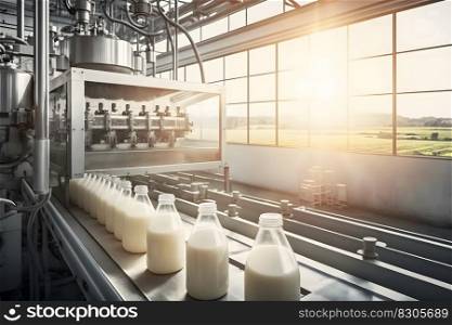 milk production in a factory. Neural network AI generated art. milk production in a factory. Neural network AI generated