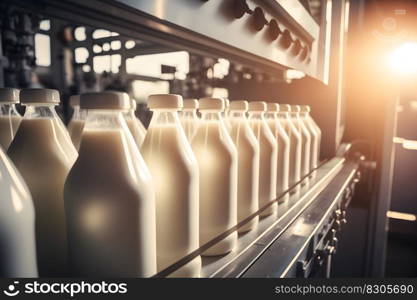 milk production in a factory. Neural network AI generated art. milk production in a factory. Neural network AI generated