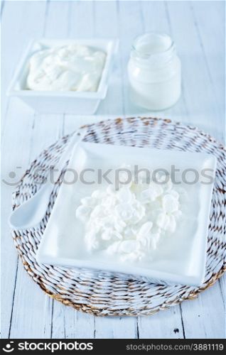 milk products in bowl and on a table