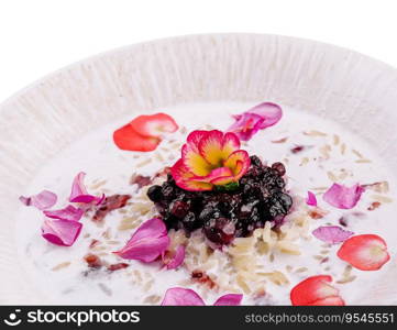 Milk soup with rice cereal in a bowl