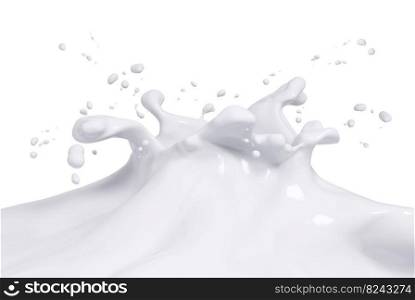 Milk splash, abstract liquid background, wavy drink illustration, dairy isolated over white 3d rendering