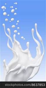 Milk splash, abstract liquid background, wavy drink illustration over blue, dairy isolated 3d rendering