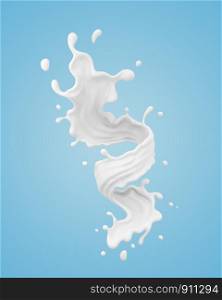 Milk splash in shape of spiral and twist, 3d illustration.