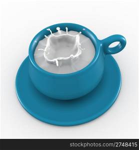 Milk splashes in a blue cup