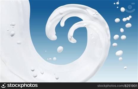 Milk twisted wave or flow splashing, pouring  sour cream or yogurt, dairy abstract liquid background, isolated, 3d rendering