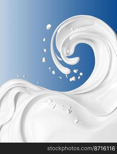 Milk twisted wave or flow splashing, pouring  sour cream or yogurt, dairy abstract liquid background, isolated, 3d rendering