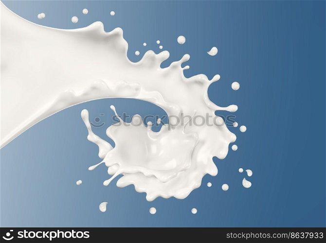Milk wave or flow splash, pouring  sour cream or yogurt, dairy abstract liquid background, isolated, 3d rendering