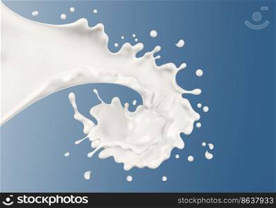 Milk wave or flow splash, pouring  sour cream or yogurt, dairy abstract liquid background, isolated, 3d rendering