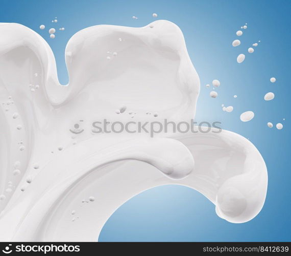 Milk wave or flow splashing, pouring  sour cream or yogurt with drops, dairy abstract liquid background, isolated, 3d rendering