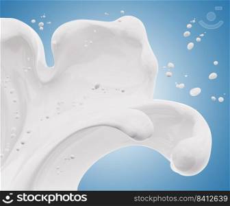 Milk wave or flow splashing, pouring  sour cream or yogurt with drops, dairy abstract liquid background, isolated, 3d rendering