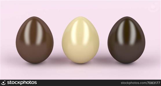 Milk, white and dark chocolates eggs
