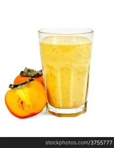 Milkshake in a glass, persimmon isolated on white background