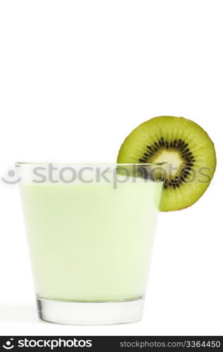 milkshake with a blade of a kiwifruit. kiwi milkshake with a blade of a kiwifruit on white background