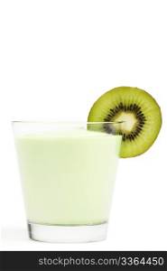 milkshake with a blade of a kiwifruit. kiwi milkshake with a blade of a kiwifruit on white background