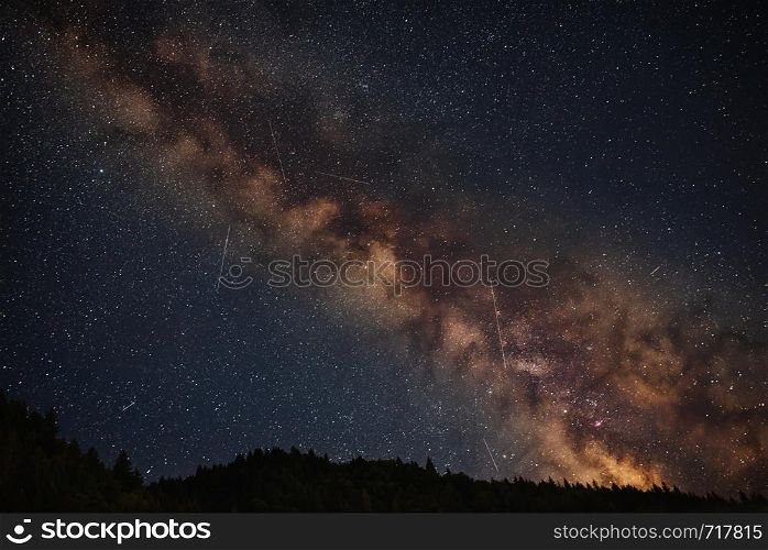 Milky Way Galaxy With Amazing Perseid Meteor Shower in Racha, Georgia