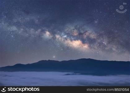 Milky way galaxy with stars and space dust in the universe, long speed exposure, Night landscape with colorful Milky Way, Starry sky  at summer, Beautiful Universe, Space background.. Detailed star on sky in Milky way