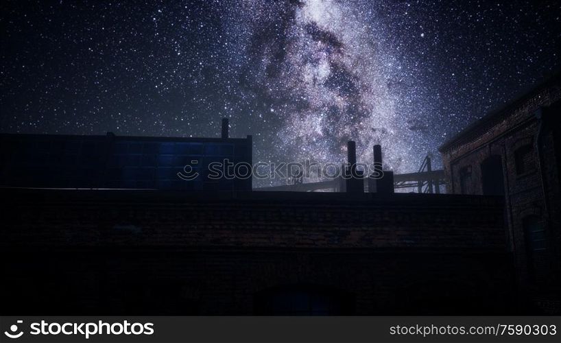 Milky Way stars above abandoned old fatory