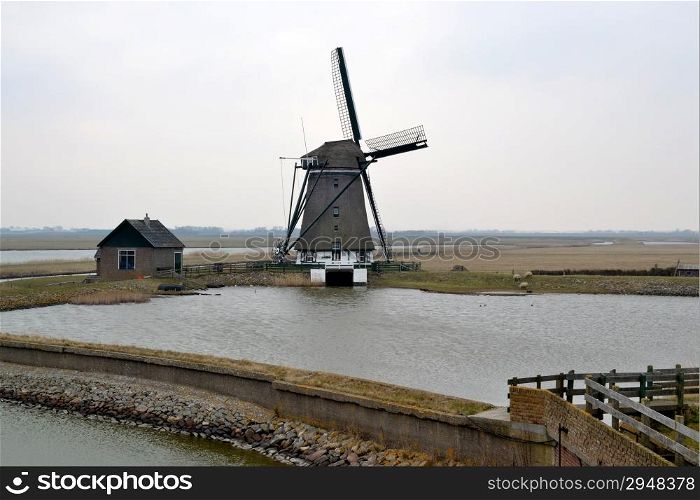 Mill along the Lancaster Deen on Texel.