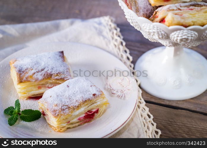 Mille-feuille with fresh cherry