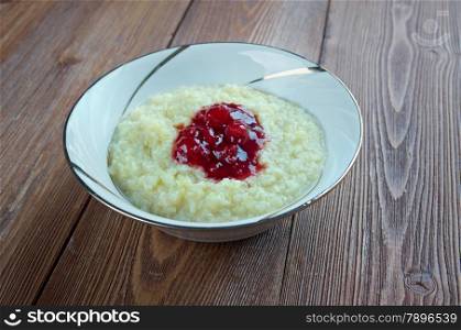 millet porridge with raspberry jam. close up