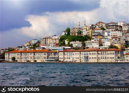Mimar Sinan University of Fine Arts in Beyoglu district of Istanbul, Turkey, view from the Bosphorus Strait.