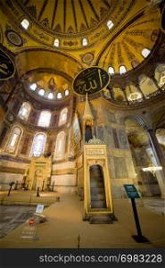 Mimbar and Mihrab in the Hagia Sophia (Turkish: Ayasofya), Istanbul, Turkey.