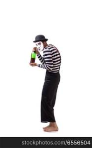Mime drinking wine isolated on white background