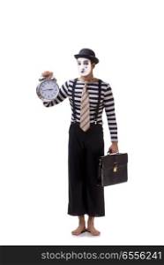 Mime in time management concept isolated on white background