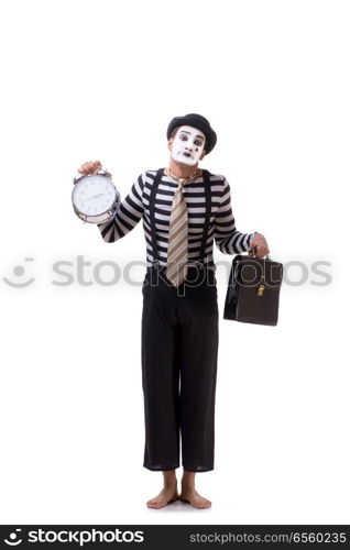 Mime in time management concept isolated on white background