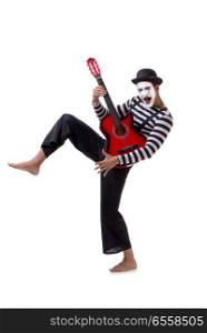 Mime playing guitar isolated on white